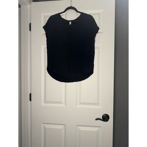 Gentle Fawn Short Cap Sleeve V Neck Button Down Blouse Top XS Navy